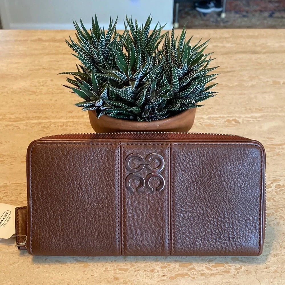 Coach Brown Leather Zip-Around Wallet with Silver Hardware